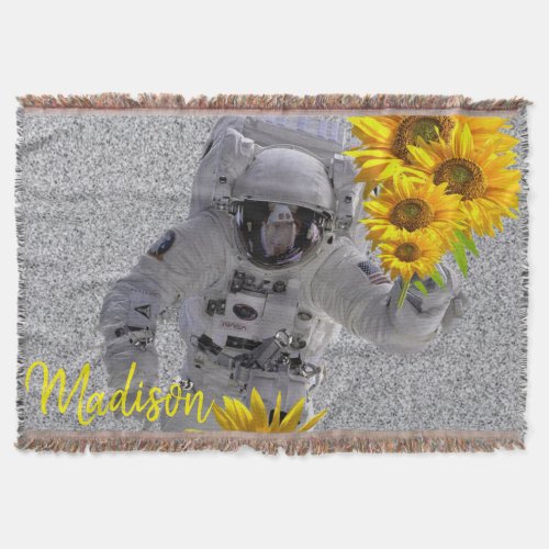 Sunflower Astronaut Throw Blanket