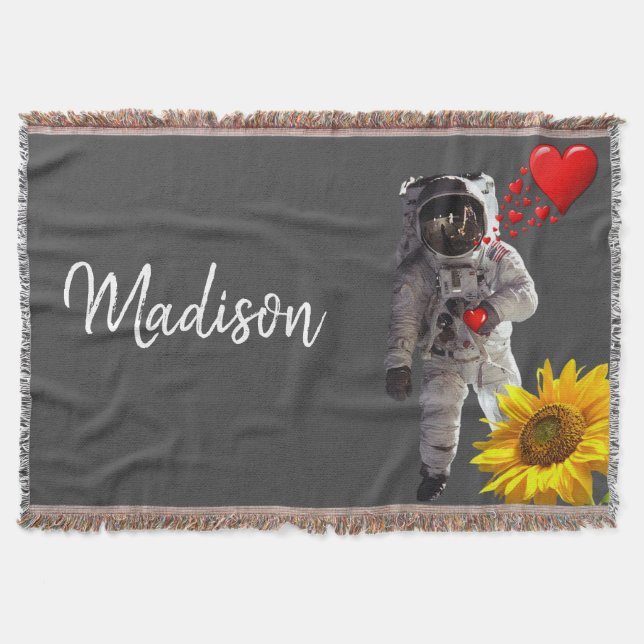 Sunflower Astronaut Throw Blanket (Front)