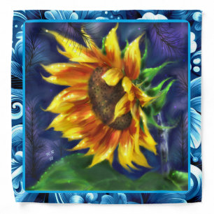 Sunflower at Night Blue Yellow Green Flower Floral Bandana