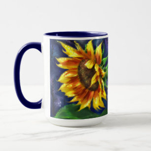 Sunflower at Night Yellow Blue Flower Floral  Mug