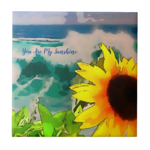 Sunflower at the Beach you are my sunshine Ceramic Tile