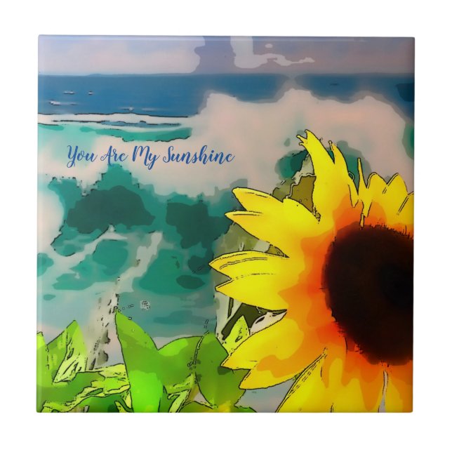 Sunflower at the Beach  you are my sunshine      Ceramic Tile (Front)