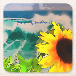 Sunflower at the Beach  you are my sunshine     Square Paper Coaster