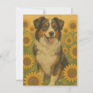 Sunflower Australian Shepherd Postcard