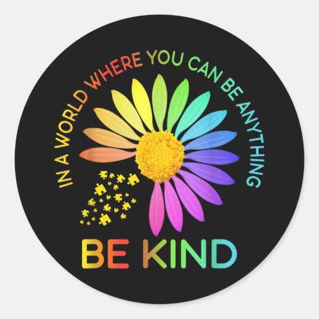 Sunflower Autism Awareness Be Kind Puzzle Mom Classic Round Sticker (Front)