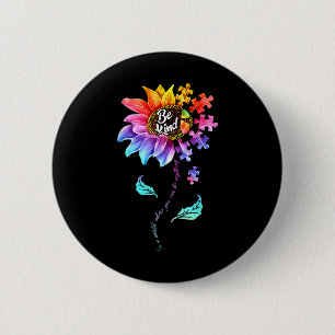 Sunflower Autism Awareness Be Kind Puzzle Mom Supp Button