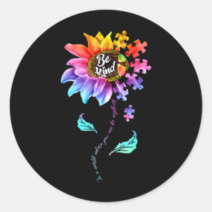 Sunflower Autism Awareness Be Kind Puzzle Mom Supp Classic Round Sticker