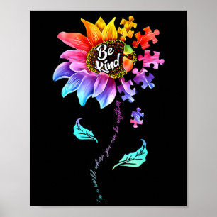 Sunflower Autism Awareness Be Kind Puzzle Mom Supp Poster