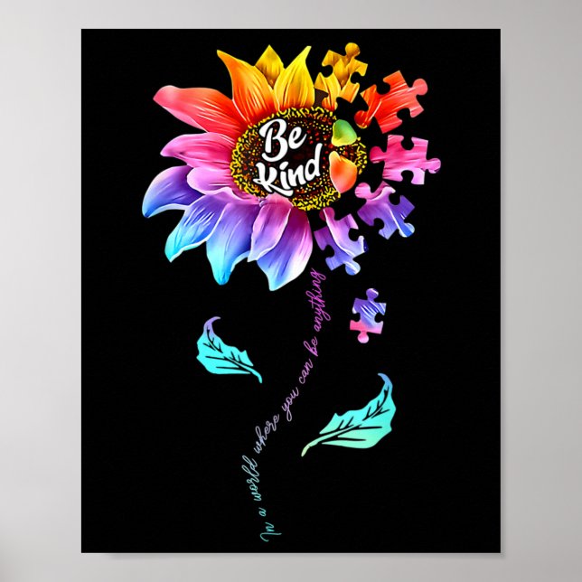 Sunflower Autism Awareness Be Kind Puzzle Mom Supp Poster (Front)