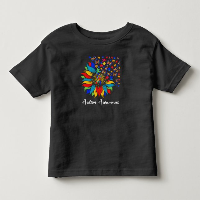 Sunflower Autism Awareness Day Love Puzzle Ribbon Toddler T-shirt (Front)