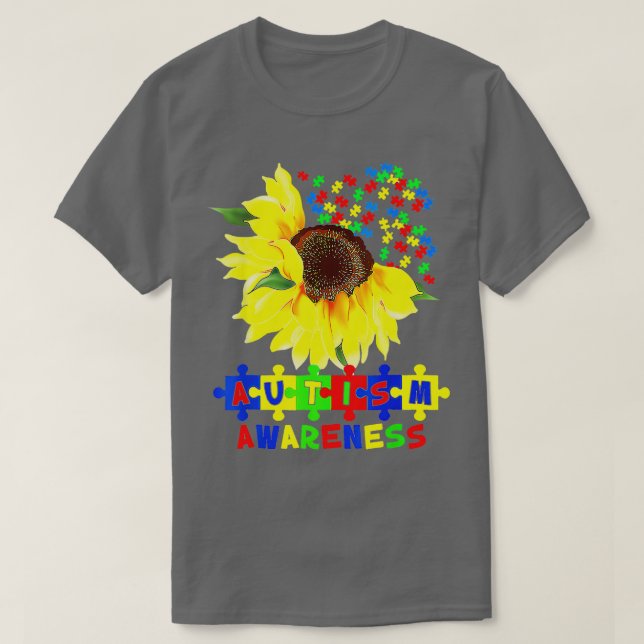 Sunflower Autism Puzzle Piece Cool Awareness T-Shirt (Design Front)