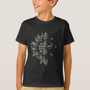 Sunflower Autism Puzzle Piece Ribbon Cool Awarenes T-Shirt