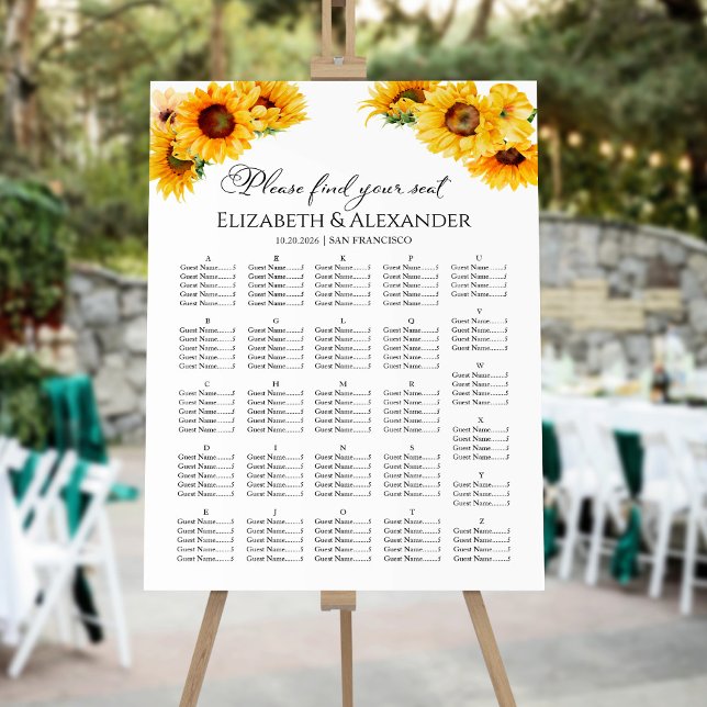 Sunflower Autumn Fall Wedding Seating Chart Foam Board (Creator Uploaded)