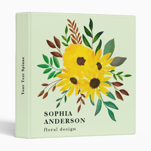Sunflower Autumn Floral Bouquet Personalized 3 Ring Binder
