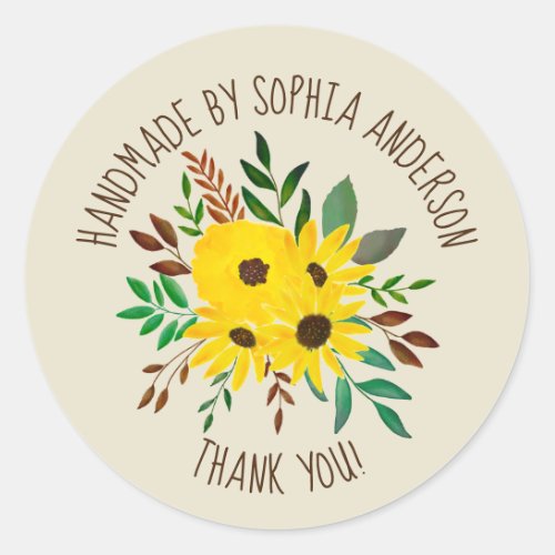 Sunflower Autumn Floral Bouquet _ Thank you  Classic Round Sticker