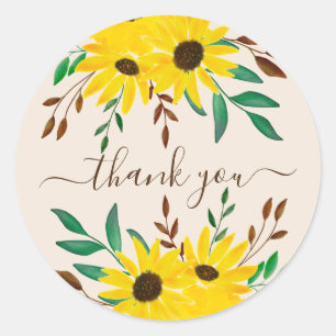 Sunflower Autumn Floral Bouquet - Thank you!  Classic Round Sticker
