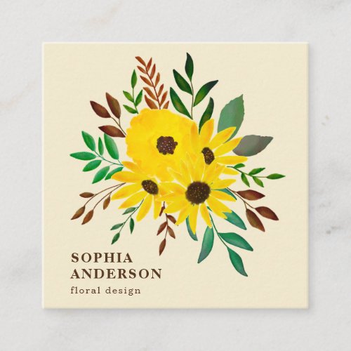 Sunflower Autumn Floral Bouquet _ Watercolor  Square Business Card