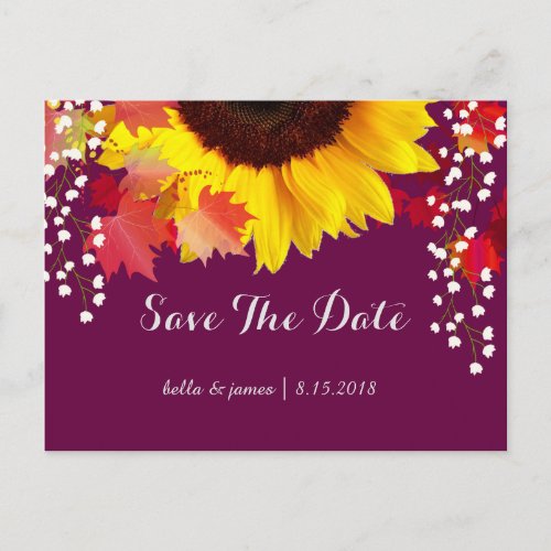 Sunflower Autumn Leafs Plum Save The Date Cards