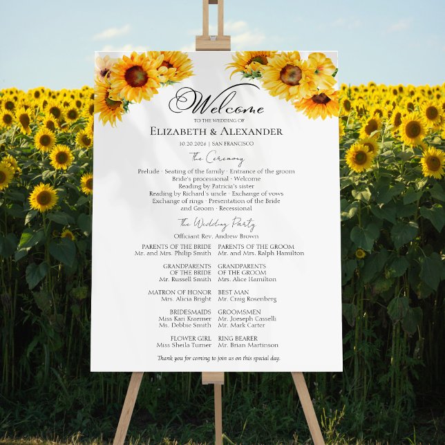 Sunflower Autumn Wedding Ceremony Program Sign (Creator Uploaded)