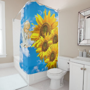 Sunflower Baby Angel Floral Shower Curtain