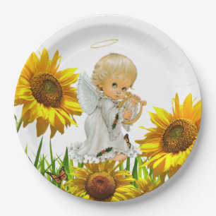 Sunflower Baby Angel Paper Plates