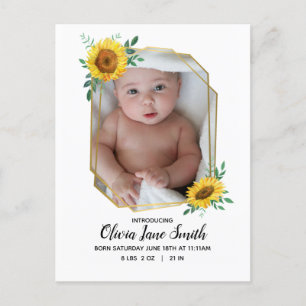 Sunflower Baby Birth Announcement Postcard