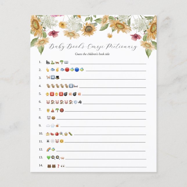 Sunflower Baby Books Emoji Game  (Front)