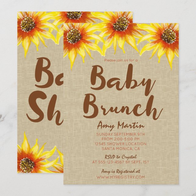 Sunflower, Baby Brunch, Baby Shower Invitation (Front/Back)