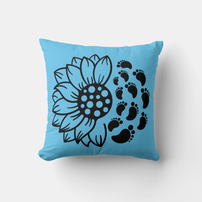 Sunflower & Baby Feet Throw Pillow (Front)