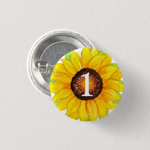Sunflower Baby Girl Birthday Custom Age Number Button