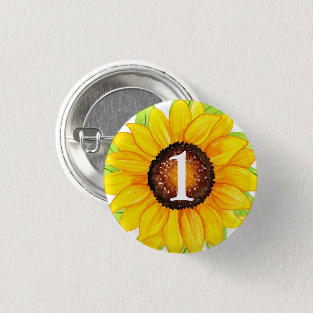 Sunflower Baby Girl Birthday Custom Age Number Button (Front & Back)