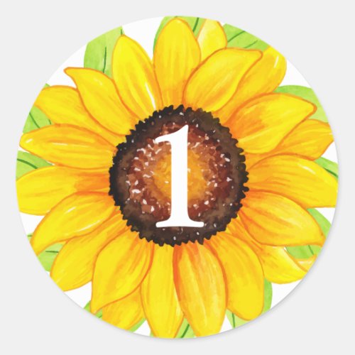 Sunflower Baby Girl Birthday Custom Age Number Classic Round Sticker