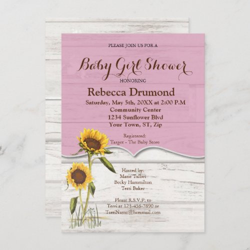 Sunflower Baby Girl Shower Whitewashed Barn Wood Enclosure Card