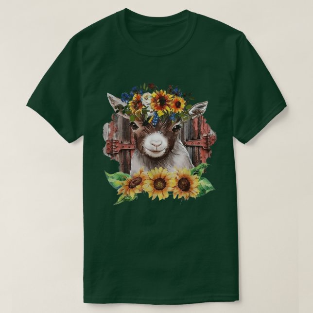 Sunflower Baby Goat Farmlife Cute Farm Animal  T-Shirt (Design Front)