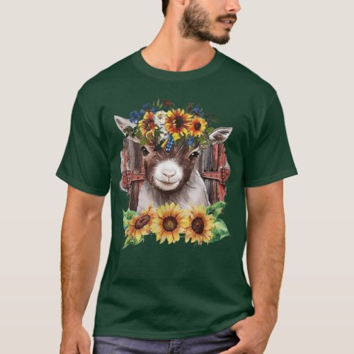 Sunflower Baby Goat Farmlife Cute Farm Animal  T_Shirt