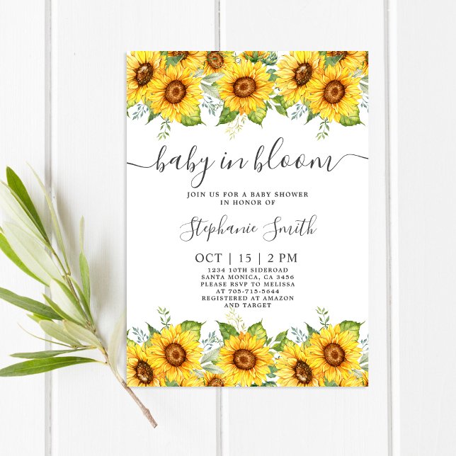 Sunflower Baby in Bloom Baby Shower Girl Invitation