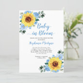 Sunflower Baby In Bloom Dusty Blue Baby Shower Invitation (Standing Front)