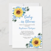 Sunflower Baby In Bloom Dusty Blue Baby Shower Invitation (Front)