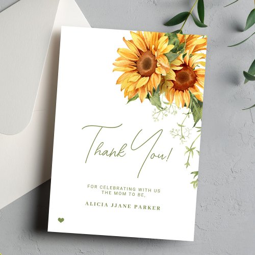 Sunflower baby in bloom elegant baby shower  thank you card