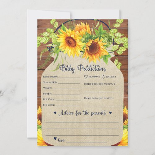 Sunflower Baby Predictions and Advice Card