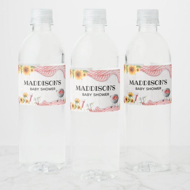 Sunflower Baby Q Baby Shower Water Bottle Label (Bottles)