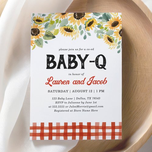 Sunflower Baby Q Rustic Couples Baby Shower Invitation