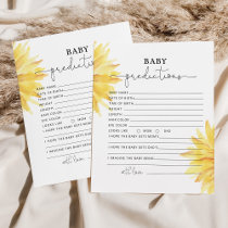 Sunflower baby shower baby predictions card