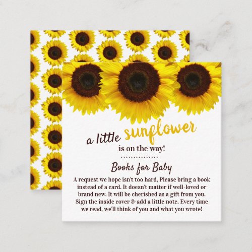 Sunflower Baby Shower Book Request Enclosure Card