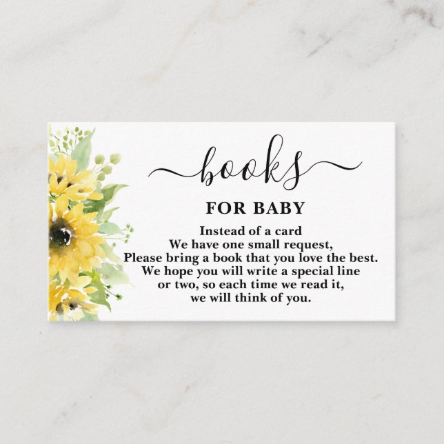 Sunflower Baby Shower Books for Baby Card (Front)