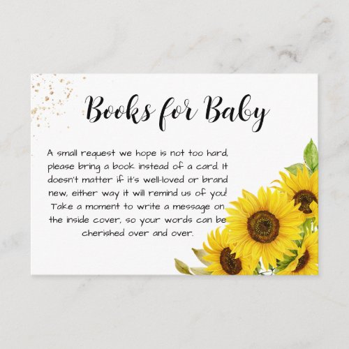 Sunflower Baby Shower Books For Baby Enclosure Card