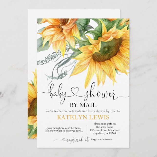 Sunflower Baby Shower by Mail Invitation (Front/Back)
