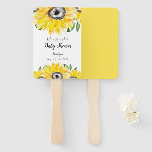 Sunflower Baby Shower Chic Watercolor Floral Hand Fan