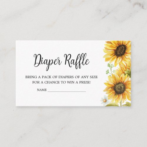 Sunflower Baby Shower Diaper Raffle Enclosure Card