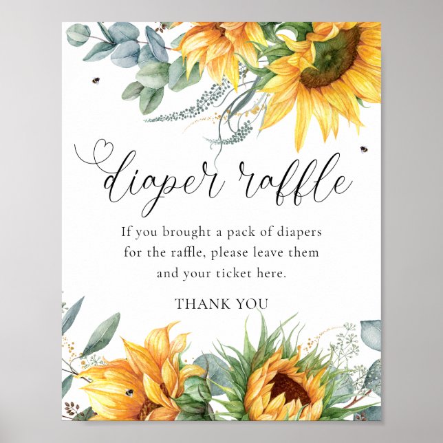 Sunflower Baby Shower Diaper Raffle Sign (Front)